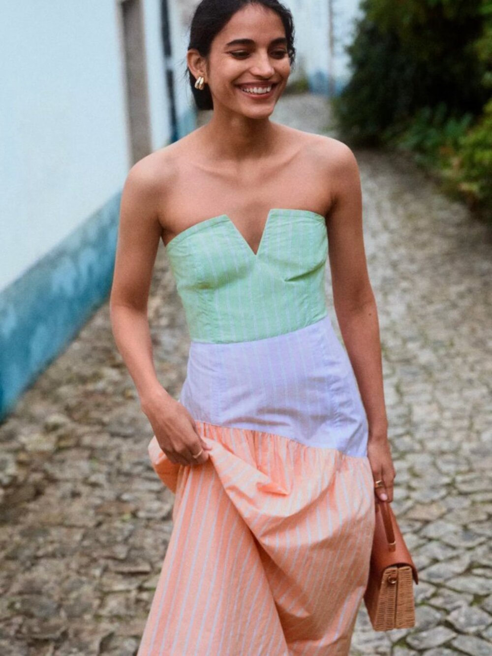 Maeve by Anthropologie Colorblock Strapless Midi Dress size Small
